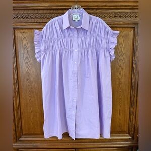 Lili Sidonio for Bracken pleated Ruffle Sleeve Button-Front Dress - Lavender L